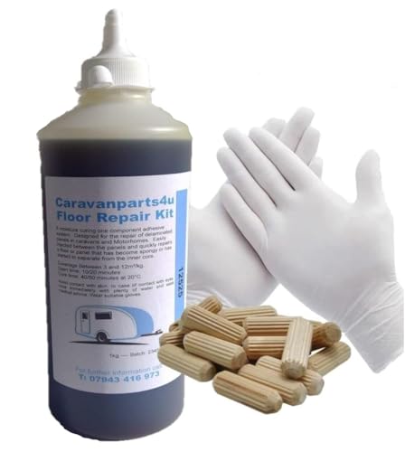 Caravan Spongy Floor Delamination One Shot Poly Adhesive Kit 30 x Dowels & glove