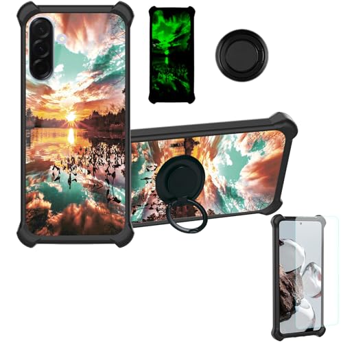 Aroepurt Case Compatible for Samsung Galaxy A36 5g Phone Case Cover [with Tempered Glass Screen Protector][Hard PC + Soft Silicone][Ring Support] [Luminous Effect] YGH-FJ