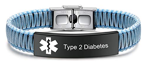 JF.JEWELRY Diabetes Medical Alert ID Bracelet for Women | Handmade Nylon Braided Medical Alert Bracelet for Men, Adjustable