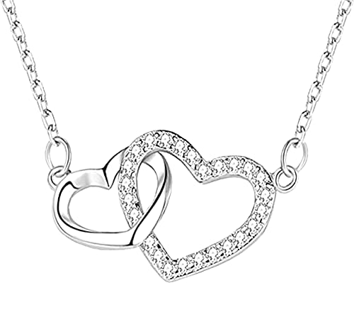 Quadiva E! Argent - Collier pour femme en argent sterling 925 avec deux cœurs - Design Two Hearts - Chaîne avec pendentif en forme de cœur (couleur : plaqué or blanc) orné de cristaux Swarovski® Cover
