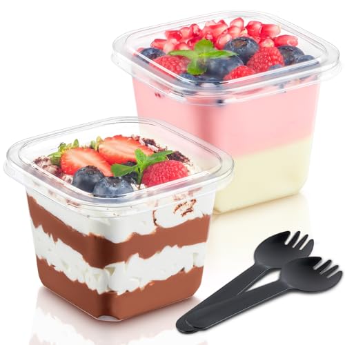 Kucoele 50 Pack 12 oz Plastic Dessert Cups with Lids