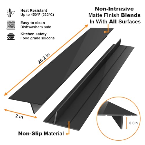 Image of KindGa Stove Gap Filler - Silicone Stove Gap Covers 25 Inch 2 Pack Black | Foldable kitchen counter range gap guards, electric stove gap filler, oven side sealing strip between countertop and stovetop
