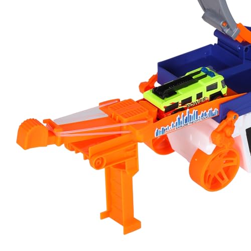Image of Turbo Track Ejection Car Transporter Truck Toy with Stunt Loop & 2 Racing Cars | Light & Sound Multi-Level Launcher Vehicle Playset for Kids, Collectors & Adults