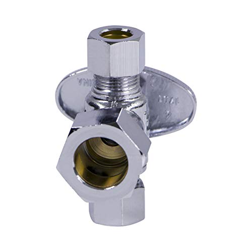 Image of Midline Valve 86358QS-OM-5 Water Supply Angle Stop Valve; Dual Outlet; Quarter Turn Wheel; for Toilet, Sink, Dishwasher; 5 /8'' x 3 /8'' x 3 /8'' Compression; Chrome Plated Brass (5 PK)