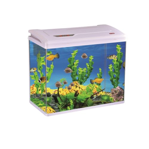 Image of Aquarium PY-580 Tank | High-Definition Glass, Double Arc Design, LED Light, External Filter with Pump, Plants & Rock | Ideal for Home & Office Decor | Pack of 1 | (61L)