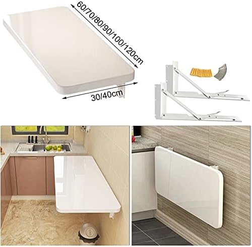 White Folding Computer Desk for JYDSll Spaces Wall Mounted Desk with Multiple Sizes Foldable Desk for Home Office and Kitchen 60cm to 120cm