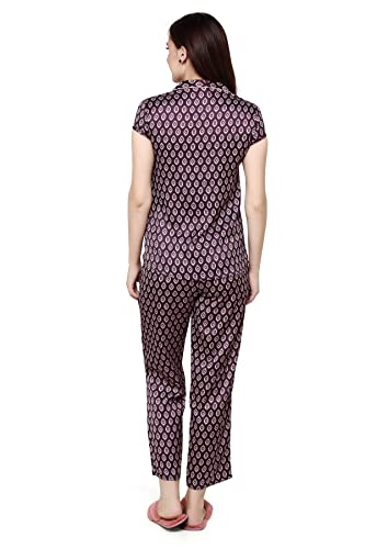 Image of Evolove Women's Polyester Half Sleeves Collared Night Suit Set /Top Pyjama Set Super Soft Comfortable (Nightsuit-Collar-HS-2)