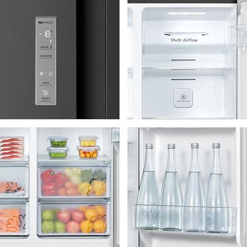 Bild 3 - Hisense RS677N4AFC Side by Side Kühl – Gefrier - Kombination,179cm, 519 Liter Gesamtkapazität, EEK: C, LED Beleuchtung, Multi Air Flow, Inverter Kompressor, Touch Display, schwarz