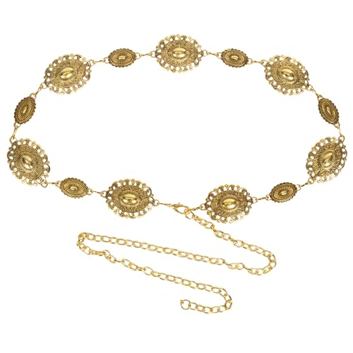 Women-Western-Metal-Chain-Concho-Belt-Boho-Adjustable-Metal-Belts for Dresses Jeans Trousers Country Concert Outfit