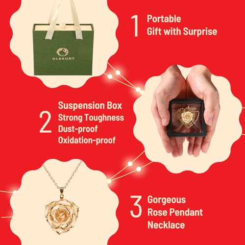 Rose Pendant Necklace for Women, 24K Gold-Plated, Adjustable Length, Fashion Jewelry, Best Gifts for Her3