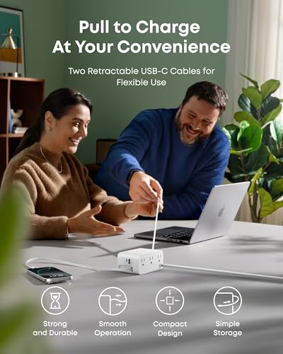 Image of Anker Nano Charging Station, 100W 7-in-1 Power Strip, 2.3ft InstaCord Retractable Cable, Gaming Desk Accessories for Multiple Devices, 3 AC, 3 USB C, 1 USB A, MacBook Charger, Home Office(Non-Battery)