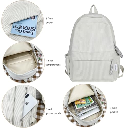 Cute Corduroy Double - Shoulder Backpack for Women, Lightweight Laptop Bag, Great for Daily & Travel (Grey)4
