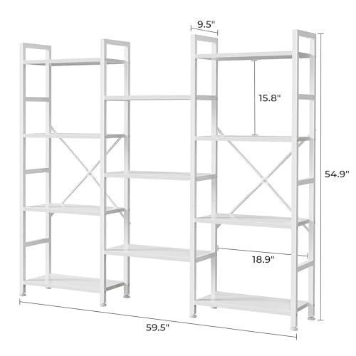 Image of SUPERJARE Triple Bookshelf, Bookcase with 11 Open Display Shelves, Wide Book Shelf Book Case for Home & Office, 4 Tier, White
