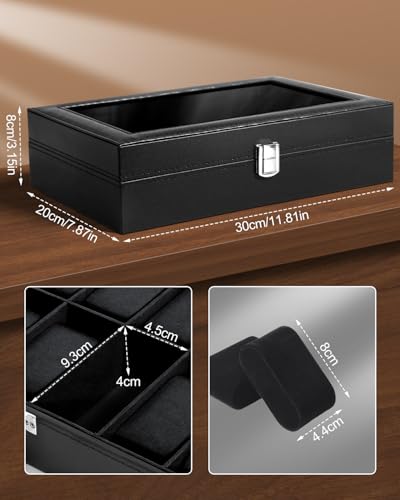 Image of Uten Watch Boxes 12 Slots, Watch Box for Men, Watch Display Case, Watch Storage Box with Removable Cushion, Metal Clasp, PU Leather, Black