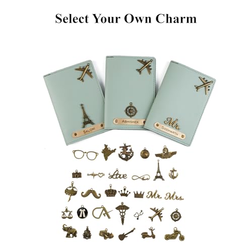 Image of AICA Personalised Name & Charm Leather Passport Cover Holder for Men & Women (Mintgreen)|Gifts for Woman | Gift for Man |Passport Cover for Men| Diwali Gifts for Family and Friends| Travel Accessories
