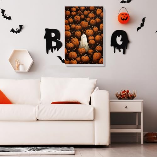 Lxmsja Geist Malen Nach Zahlen Erwachsene mit Rahmen, Kürbis Malen Nach Zahlen Halloween, Diy Set Erwachsene mit Pinseln und Acrylfarben Handgemalt Ölgemälde Leinwand für Home Décor, 20x30cm