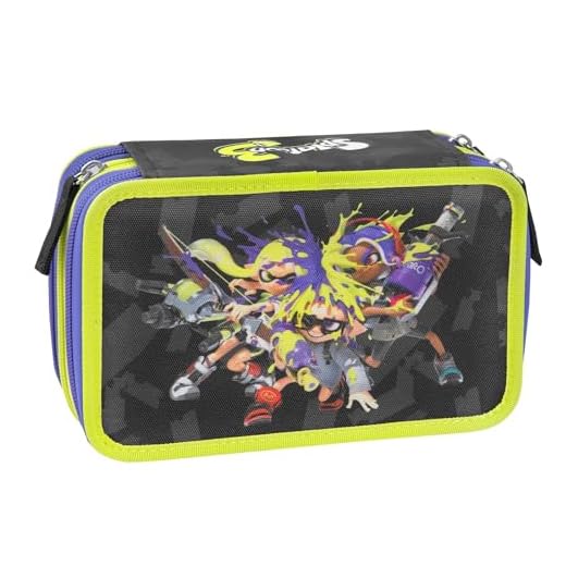 PRESTIGE & DELUXE Estuche escolar Splatoon 3 completo 3 pisos + regalo llavero silbato y bolígrafo de color, multicolor, Clásico