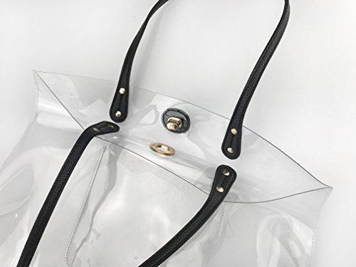 Bolso tote de PVC transparente para mujer con clutch a rayas miniatura 7