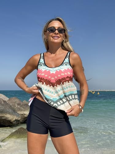 ZAFUL Womens Tankini Sets with Boyleg Bottoms Wide Strap Scoop Neck Swimsuits Boyshort High Waisted 2 Piece Swimwear4