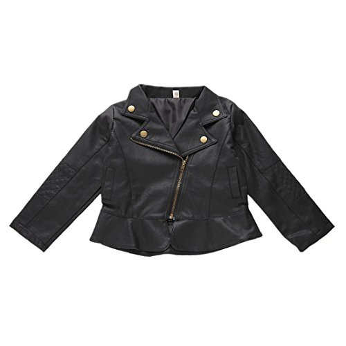 WINZIK Little Baby Boy Girl Kids Jacket Outfit Spring Autumn PU Faux Leather Lapel Zipper Outerwear Coat Halloween Costume (18-24 Months/Tag 7, Girls)