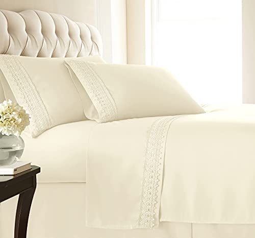 Southshore Fine Living, Inc. Vilano Lace, 4-Piece, 21-Inch Extra Deep Pocket Sheet Set, Easy Care, Shrinkage Free Sheet Set with 1 Flat Sheet, 1 Fitted Sheet, 2 Pillowcases, Cream, Queen