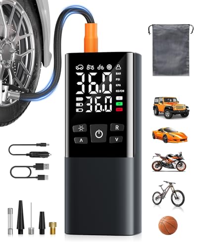 Elektrische Luftpumpe, 6000mAh 150PSI Wiederaufladbarer Autoreifen Pumpe, Tragbarer Elektrischer Luftkompressor mit LCD Bildschirm Manometer, für Fahrräder, Motorräder, Auto, Aufblasbarer Pool & Boot
