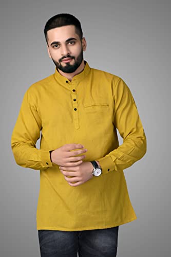 Image of Men's Cotton Regular Short Kurta | Casual & Ethnic Wear with Long Sleeve