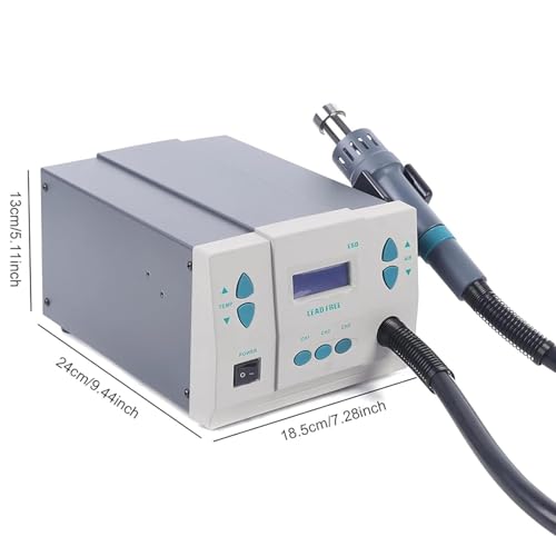 Stazione di saldatura ad aria calda 1000 W di grado industriale, display LCD, ventola CC senza spazzole per riparazione elettronica e dissaldatura, velocità del flusso d'aria 250 cm/s