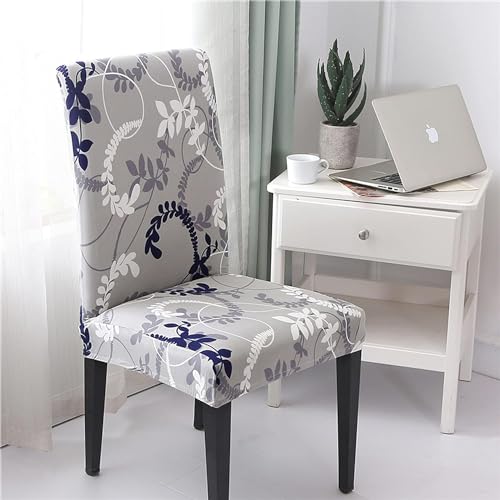 Image of Styleys Chair Covers for Dining Room, Stretch Dining Chair Cover, Washable Spandex Kitchen Chair Slipcovers (Set of 4, Leaves Grey, SD3213)