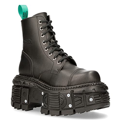 New Rock Women's BOOTS TANKMILI083C-V2 VEGAN Leather Combat Black Platform Biker Goth Punk Shoes