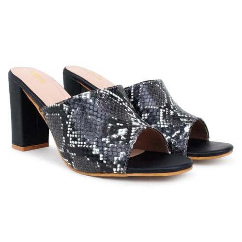 Image of Action Patent Leather Sandals| Pattern| Transparent Block Heel| Ankle Strap Black