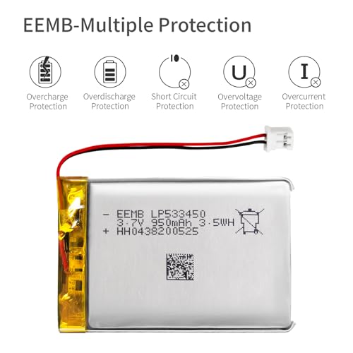 EEMB Lithium Polymer Battery 3.7V 950mAh 533450 Lipo Rechargeable Battery with Wire JST 2.0mm Connector for Speaker and Wireless Device- Confirm Device & Connector Polarity Before Purchase - Thumbnail 5