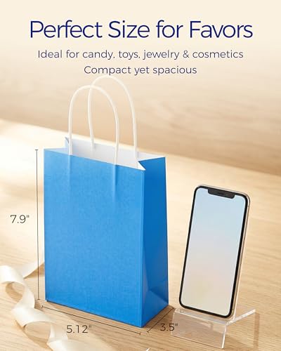 Image of SUNCOLOR 24-Pack Blue Gift Bags with Handles, 8 inch Goodie Bags for Party Favors, Baby Showers, Birthdays