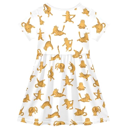 Toddler Girls Dress Summer Tabby Cats Dresses Short Sleeve Clothes Casual Sundress 2-8Y2