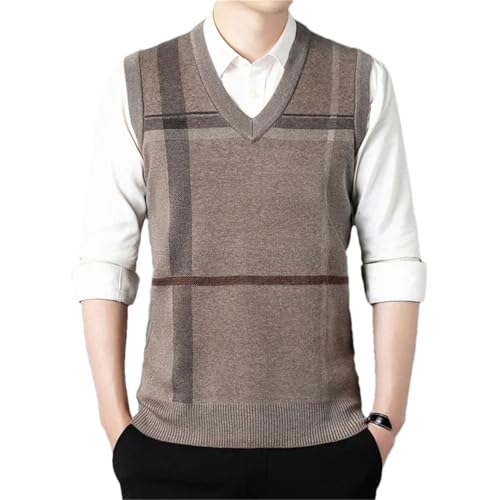 Men's Striped Knitted Sweater Vest Casual Warm V-Neck Business Casual Waistcoat Top