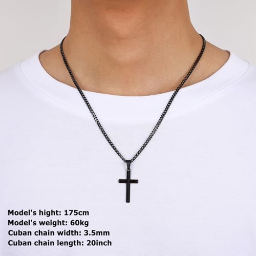 Image of Fiusem Silver Tone /Black /14K Gold Plated Cross Necklace for Men, Beveled Edge Pandent Mens Necklace, 3.5MM Stainless Steel Cuban Chain, 16-24 Inches Jewelry Gifts