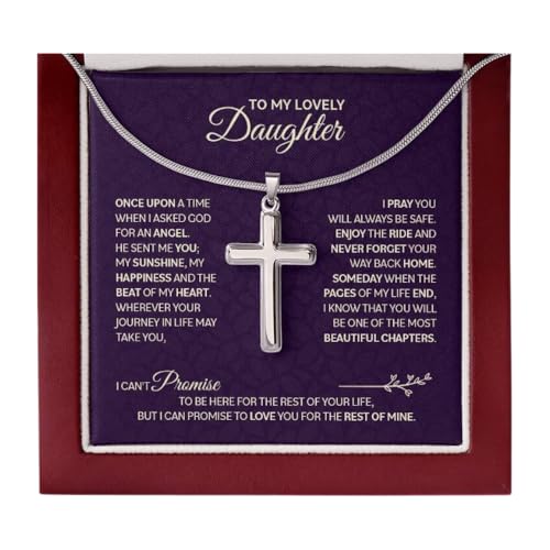 To My Beautiful Daughter Necklace from Mom & Dad | Cubic Zirconia Pendant with Heartfelt Message Card & Gift Box | Daughter Birthday, Graduation, Christmas Jewelry Gift from Parents