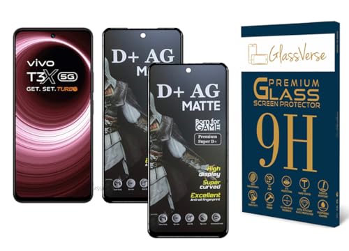 Image of GlassVerse Matte Tempered Glass for Vivo T3x 5G | Anti Glare, Smooth Touch Screen Protector, 9H Hardness, Edge to Edge, Case Friendly, Hassle-less Installation Kit Included. (Pack of 2)