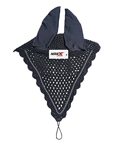 Horse Long Tie Down Fly Hood Fly Veil Ear Bonnet Flyveil Net Handmade Crochet (COB, Dark Grey)