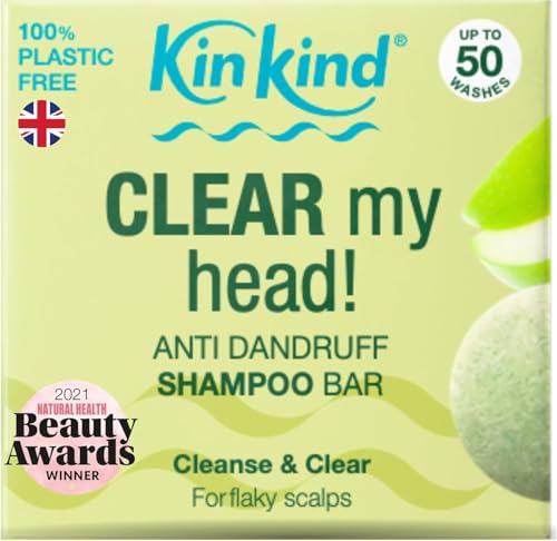 KinKind Anti Dandruff Shampoo Bar. CLEAR My Head! Anti Dandruff Shampoo for Women, Kids & Men. Natural Solid Shampoo Bar to control Flaky Scalp, Itchy Scalp & Redness. Vegan. UK made. 50 washes