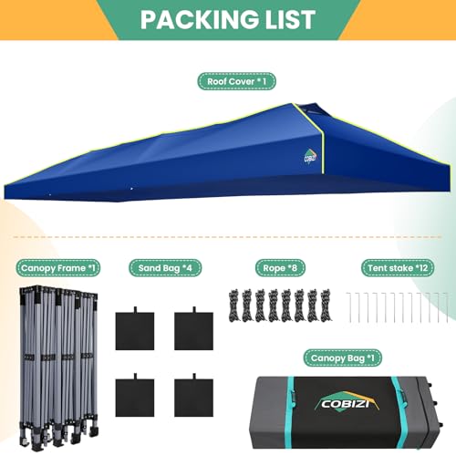 Image of COBIZI 10x30 Pop Up Canopy Tent, Wedding Party Tent Without Sidewall One Push Setup Glow, 3 Adjustable Height Air Vent Waterproof UPF50+, Wheeled Bag, 4 Sandbag, 8 Stake, Ropesfo Commercial, Outdoor