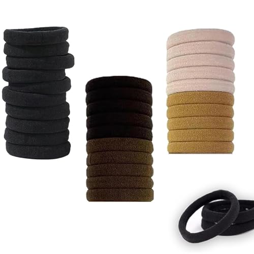 Elastici per Capelli di Cotone (30 Pezzi), Elastici per Capelli, per donne e ragazze - complemento perfetto per toeletta o bagno, Colori scuri