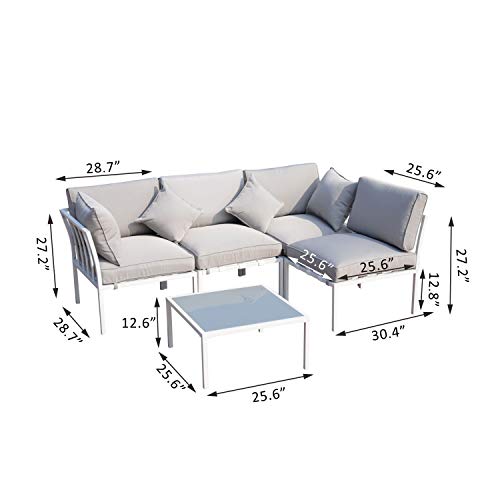 Outsunny 5 Piece Outdoor Furniture Patio Conversation Seating Set, 2 Sofa Chairs, & Coffee Table, White #TOP2
