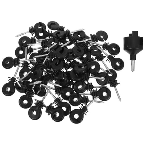 HIAKDOFT 51 Stück 51 Stück Schraubisolatoren aus Kunststoff für Elektrozaun Selbstschneidend Schwarz Isolatoren für Weidezaun mit Montagewerkzeug für Landwirtschaft und Ranch