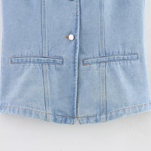 Chaleco de mezclilla para mujer con cuello redondo y botones para primavera 5