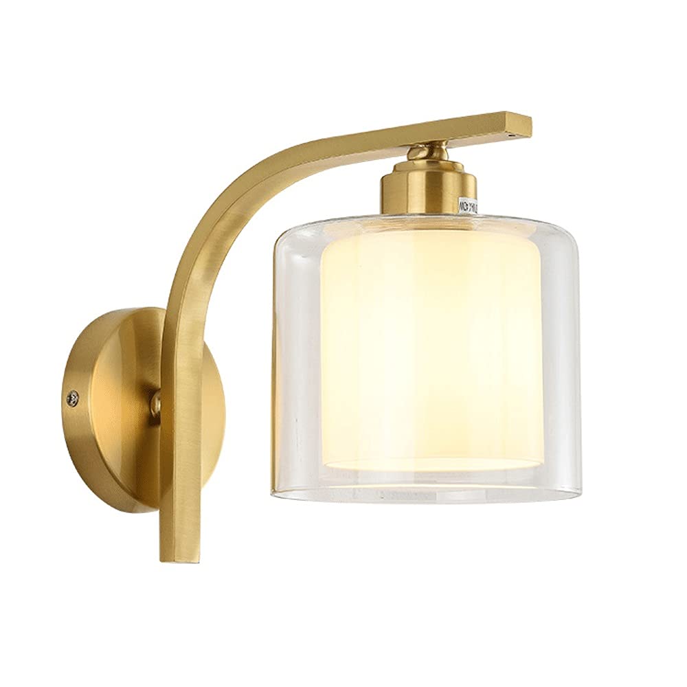 HXYSXHJUO Wall Lamp, Nordic Copper Reading Lamps, Indoor Decorative Lights,Room Sconce With Double Glass Lampshade, Lighting Fixtures For Living Room Bed