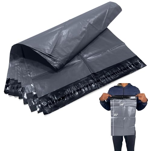 JeeJaan 20 Large Grey Parcel Bags 14 x 21 - (356 x 533mm) Strong Polythene Self Adhesive Waterproof Postage Bags | Envelope Courier Shipping Postal Bags