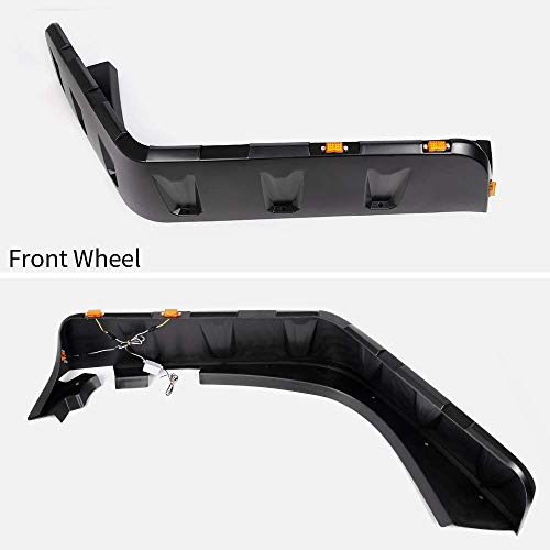 CROSSDESIGN Matte Black Fender Flares With LED light Side Makers Compatible With 2007-2018 Jeep JK Wrangler(2DR or 4DR) Model Unlimited, Rubicon Unlimited Textured Front+Rear Pocket Riveted Style 4PC