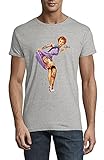 Hot Redhead Red Haired Tattoo Pin Up Girl T-Shirt à col Rond pour Hommes Gris X-Large