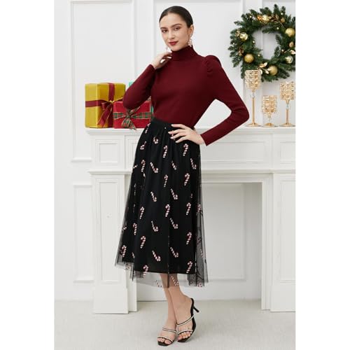 Jupe midi en tulle canne à sucre d'orge avec taille haute extensible